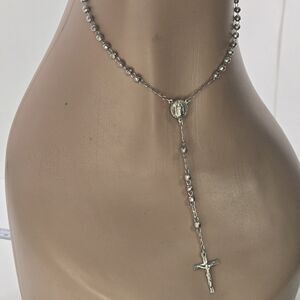 Catholic Bead Rosary Necklace Silver 925 21" Mary Jesus Cross Christian Jewelry